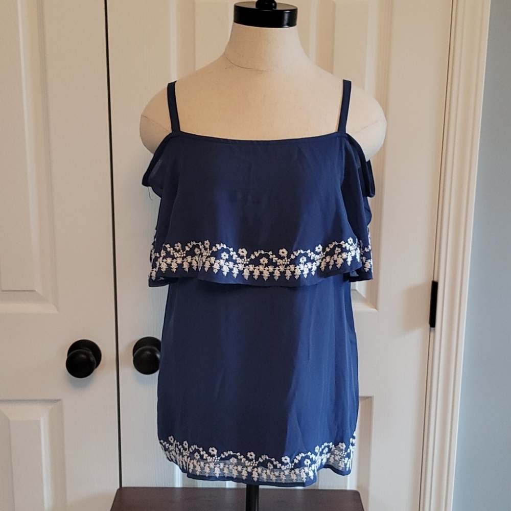 Blue floral embroidered cami top